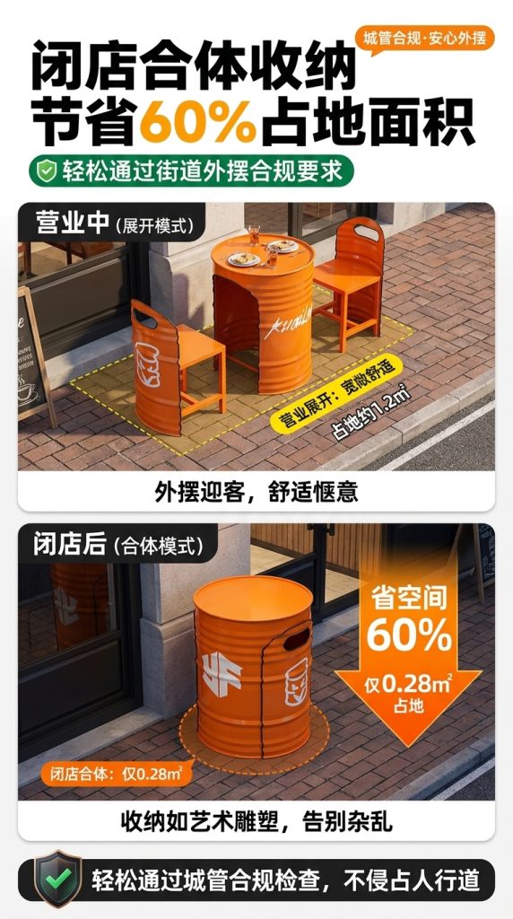 工业风外摆桌椅组合商业街酒吧清吧汉堡店卡座休息区油桶餐桌椅子 - 产品图片