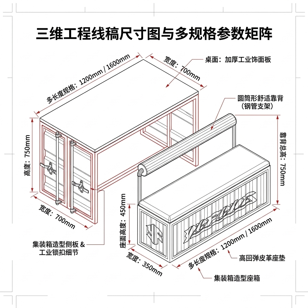 工业风酒吧清吧桌椅组合咖啡厅烧烤店商用创意集装箱铁艺卡座沙发 - 产品图片