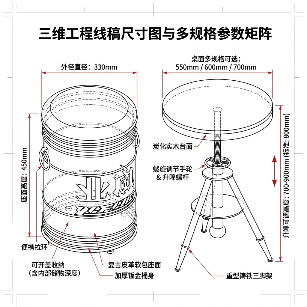 工业风桌椅组合网红奶茶店咖啡厅等候接待区域酒吧清吧露营风桌椅 - 产品图片