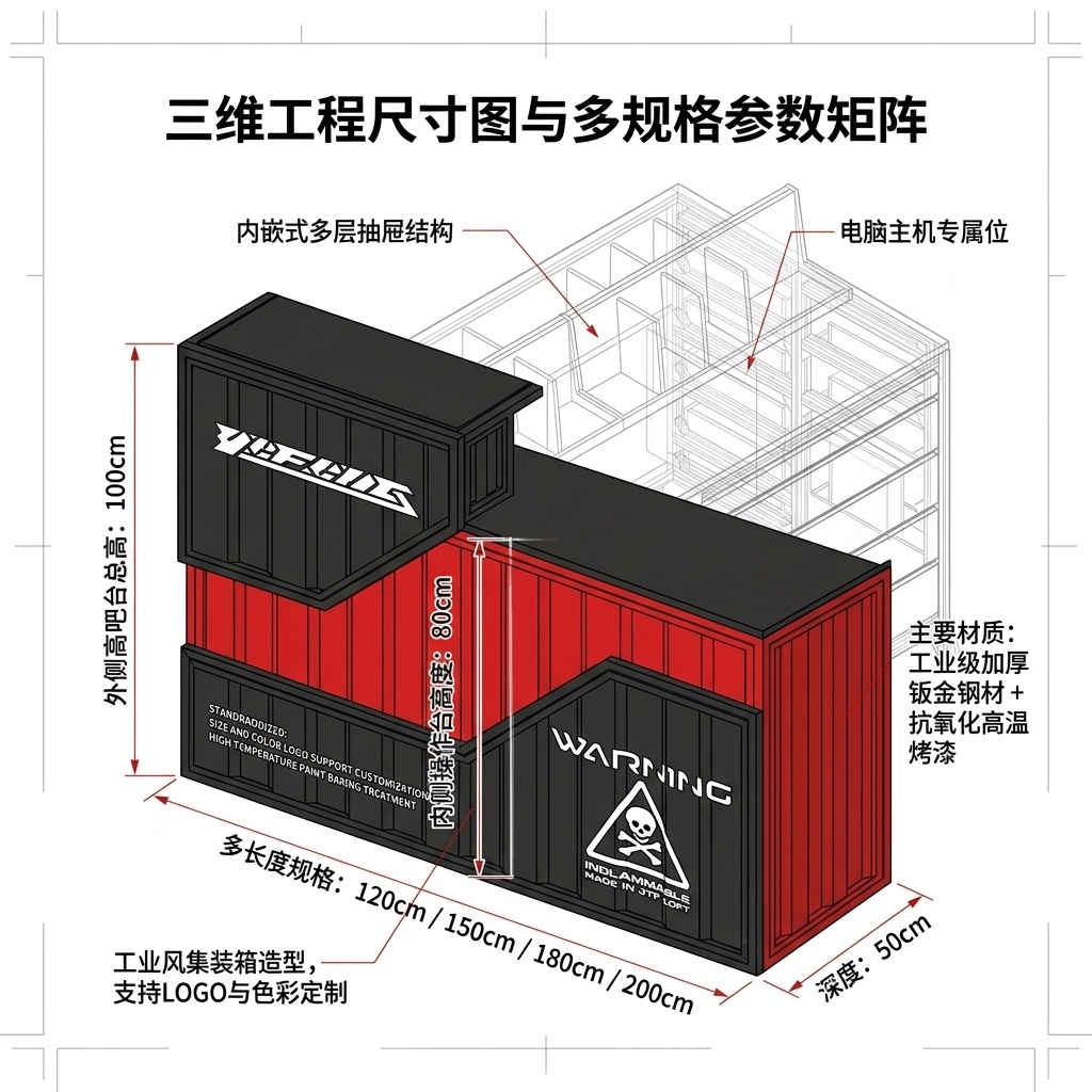 工业风吧台收银台酒吧清吧小酒馆健身房商用集装箱铁艺前台接待台 - 产品图片