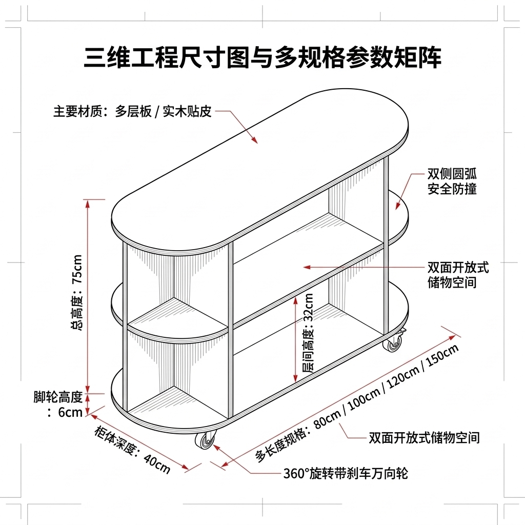 海洋板入户玄关柜可移动多层收纳架简约木质储物柜客厅咖啡柜边柜 - 产品图片