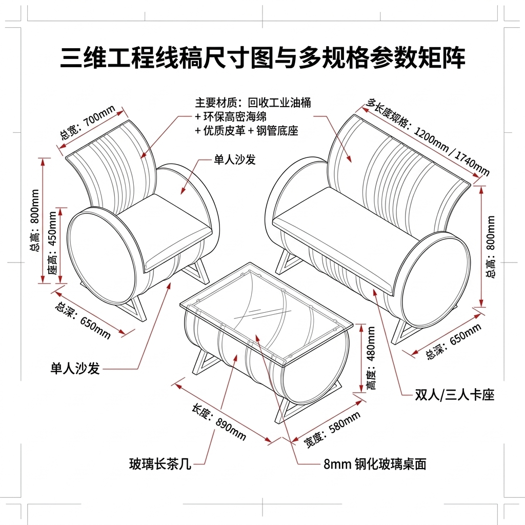 咖啡厅桌椅奶茶店创意商用清吧休闲区工业风酒吧卡座沙发茶几组合 - 产品图片