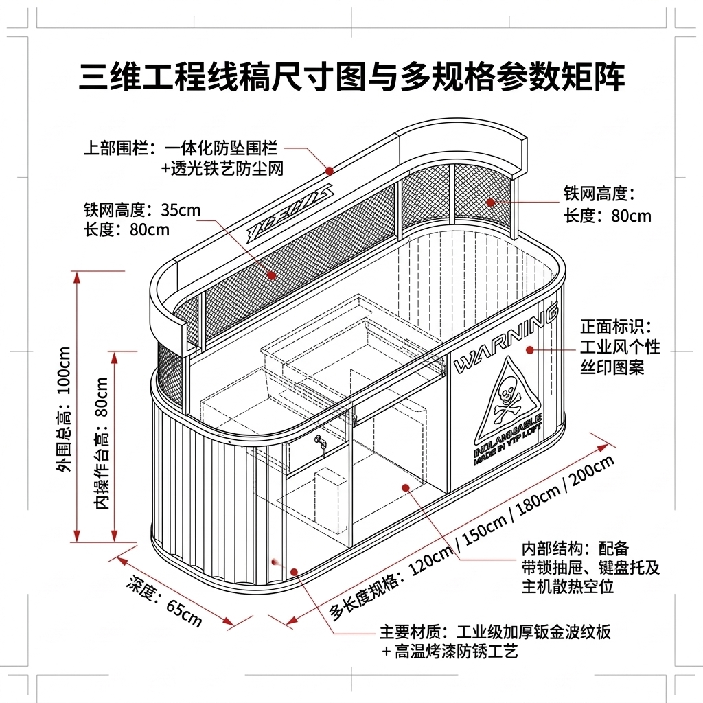 工业风吧台收银台酒吧清吧小酒馆健身房商用集装箱铁艺前台接待台 - 产品图片