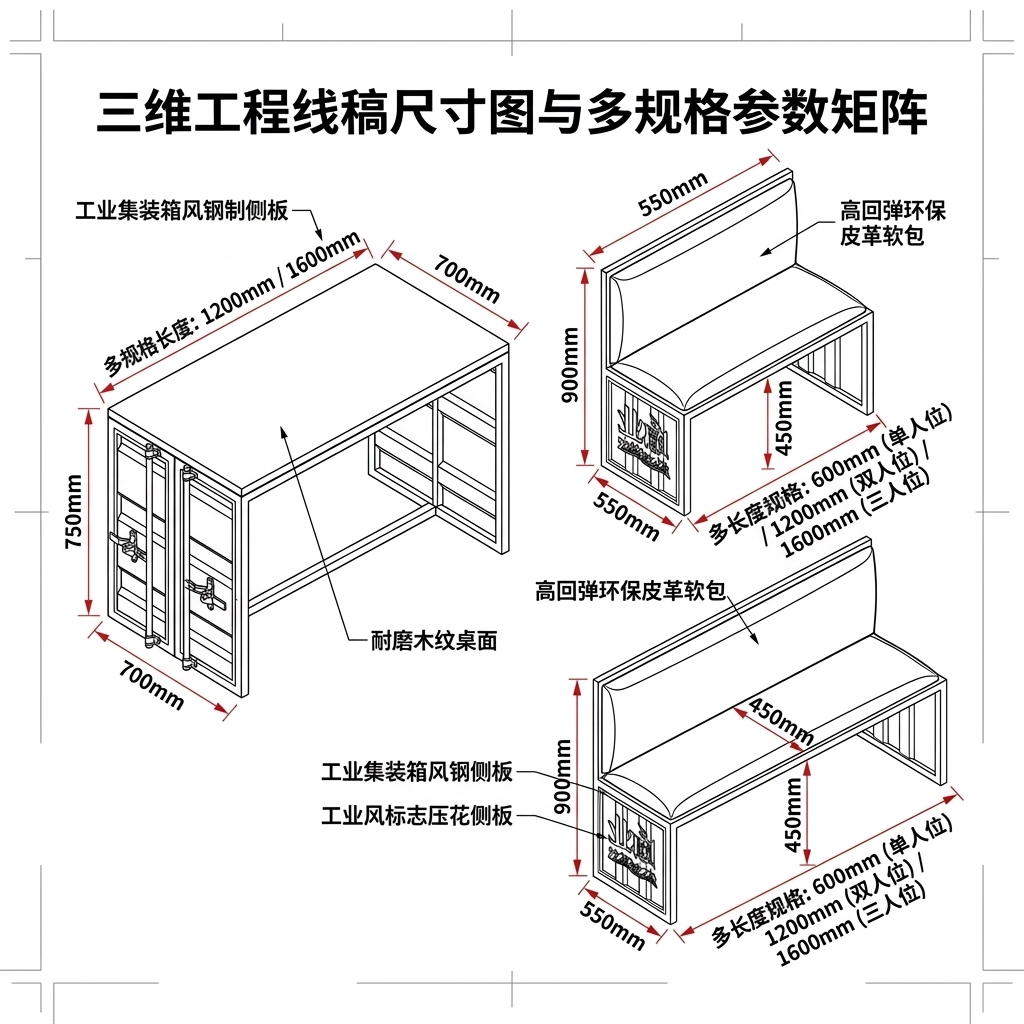 酒吧桌椅组合奶茶店咖啡厅酒吧清吧工业风复古铁艺集装箱卡座沙发 - 产品图片