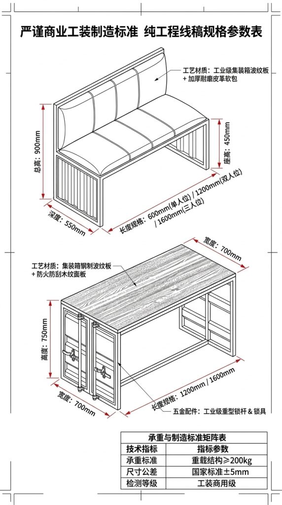 酒吧桌椅组合奶茶店咖啡厅酒吧清吧工业风复古铁艺集装箱卡座沙发 - 产品图片