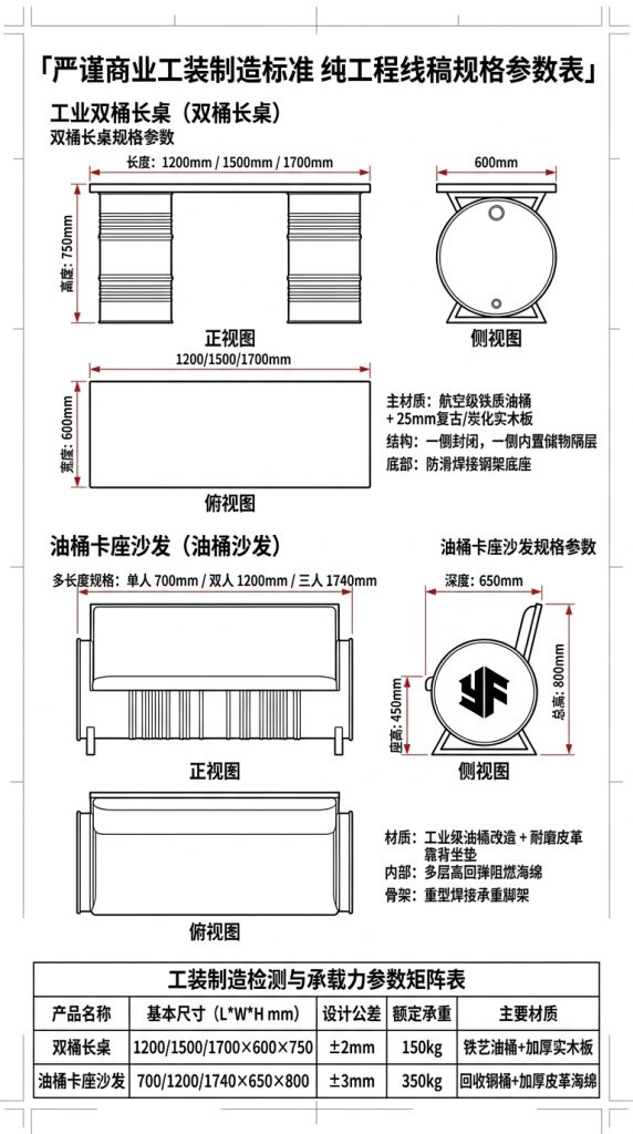 工业风卡座沙发凳酒吧咖啡厅奶茶店清吧定制铁艺创意油桶桌椅组合 - 产品图片