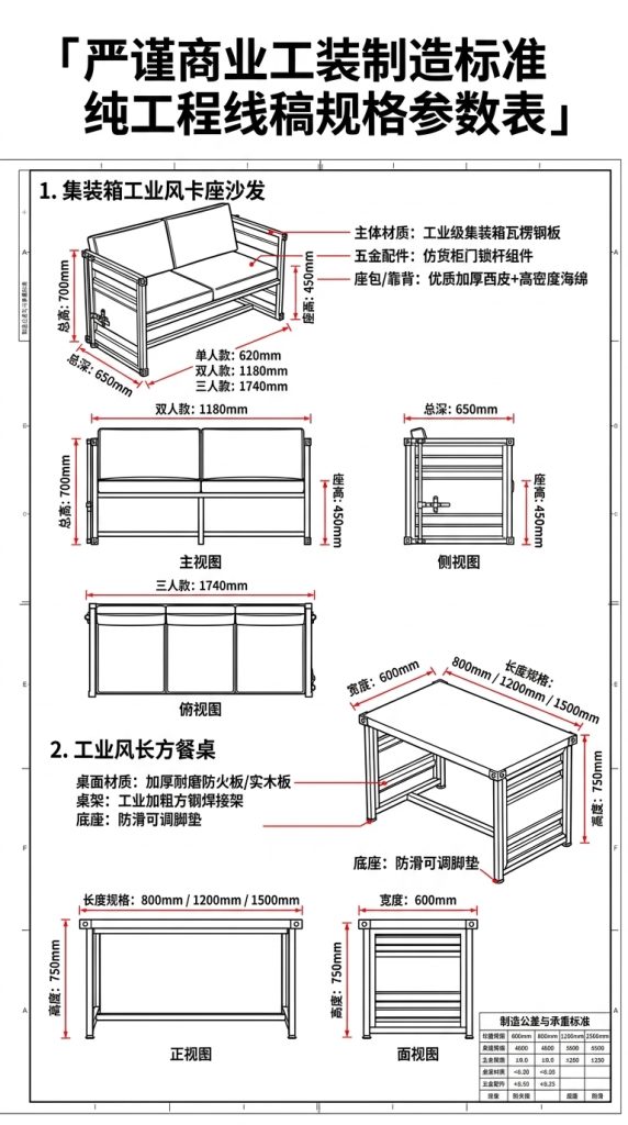 工业风酒吧桌椅组合清吧烧烤店西餐厅咖啡厅商用铁艺餐椅卡座沙发 - 产品图片