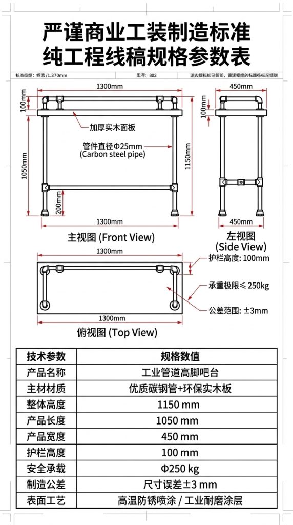 实木吧台桌酒吧奶茶店桌椅组合家用靠墙创意高脚桌铁艺吧台长条桌 - 产品图片