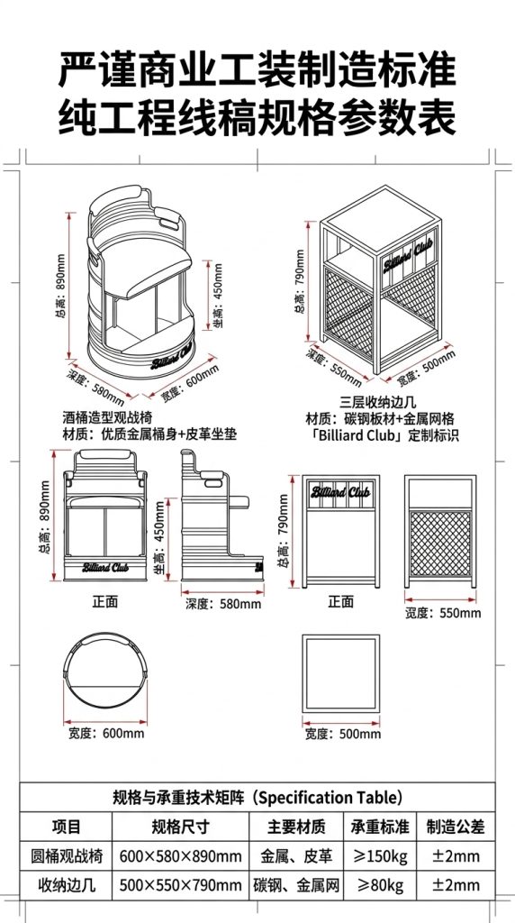 工业风台球厅观球椅新款桌球休息专用观球椅子观战看球台球室桌椅 - 产品图片