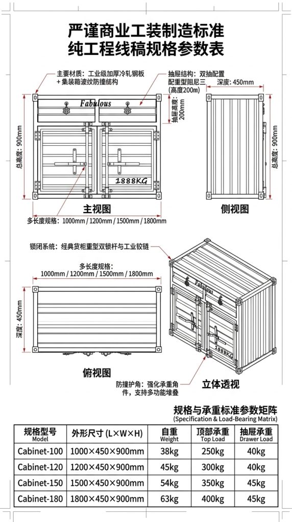 工业风复古餐柜创意文件柜集装箱设计做旧铁柜子玄关储物柜收纳柜 - 产品图片