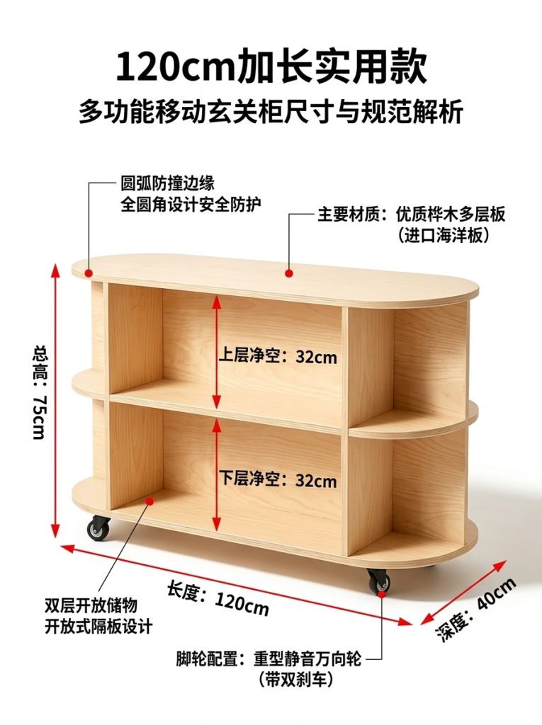 海洋板入户玄关柜可移动多层收纳架简约木质储物柜客厅咖啡柜边柜 - 产品图片