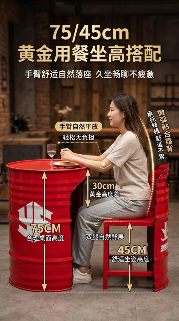 工业风外摆桌椅组合商业街酒吧清吧汉堡店卡座休息区油桶餐桌椅子 - 产品图片