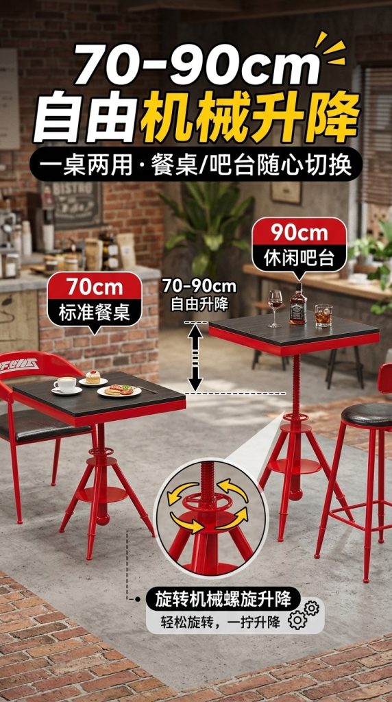 工业风桌椅组合酒吧餐台椅奶茶店咖啡厅休息区洽谈桌网红餐饮家具 - 产品图片