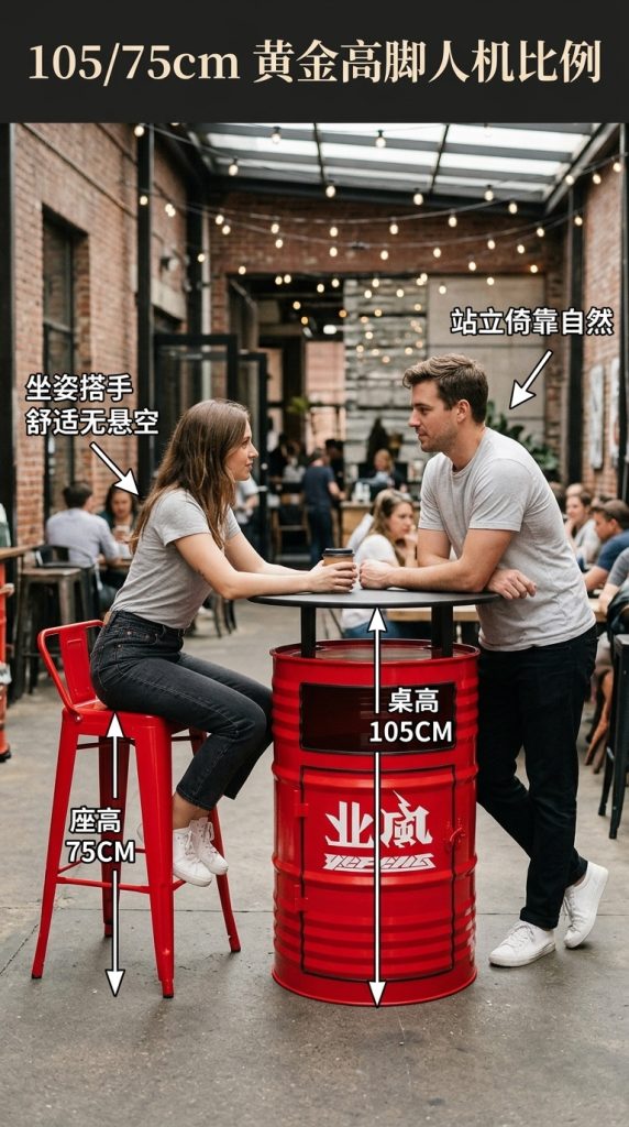 工业风油桶酒吧散台卡座桌椅创意户外休息区商用铁艺高脚桌椅组合 - 产品图片