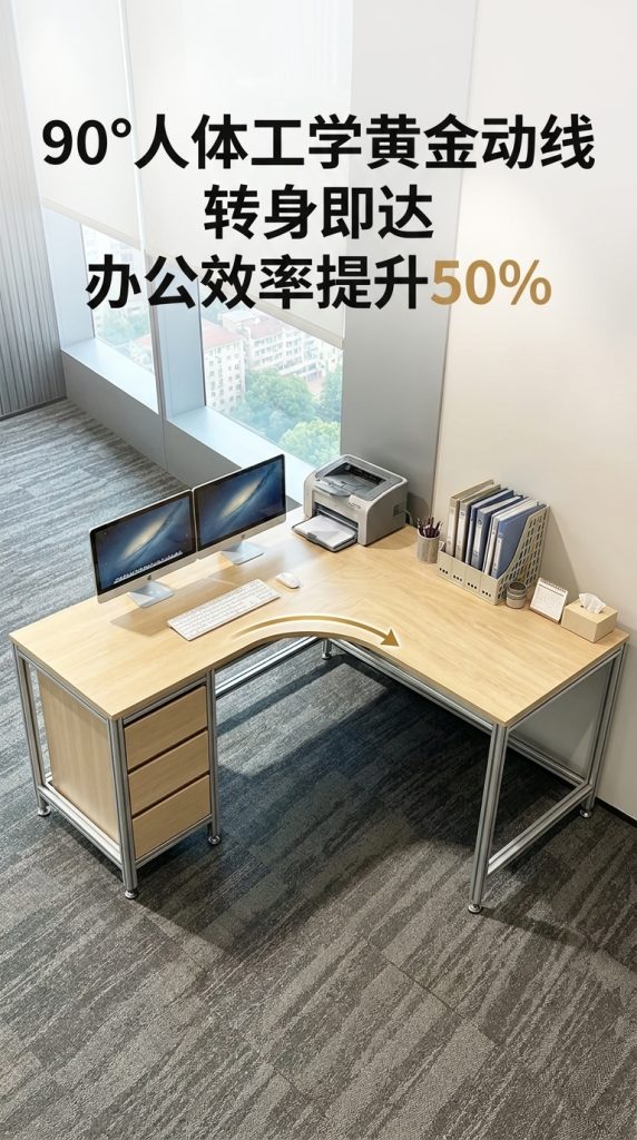 海洋板L型办公桌台式转角电脑桌办公室带抽屉书桌现代风工业桌子 - 产品图片