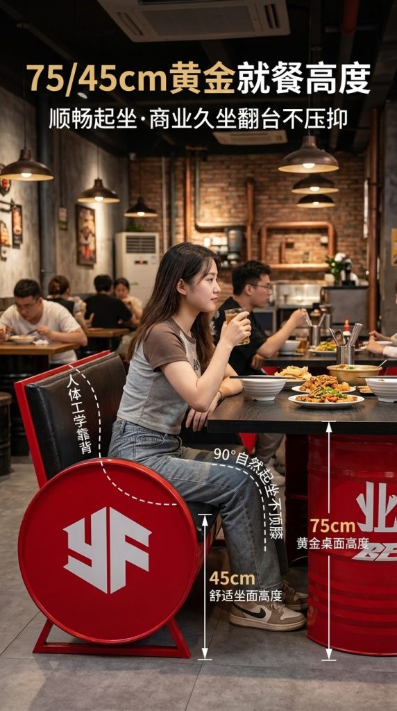 工业风卡座沙发凳酒吧咖啡厅奶茶店清吧定制铁艺创意油桶桌椅组合 - 产品图片