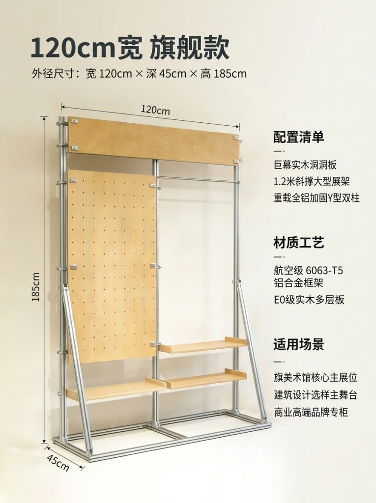 铝型材展示架展览馆木架子Y型架样品陈列架文创馆艺术洞洞板展架 - 产品图片
