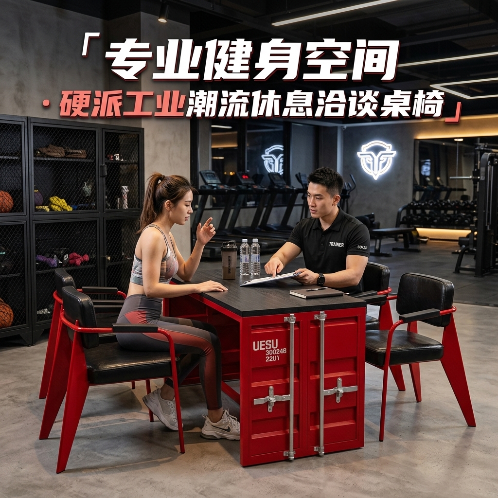 工业风卡座沙发酒吧清吧餐厅咖啡厅健身房休息区铁艺洽谈桌椅组合 - 产品图片