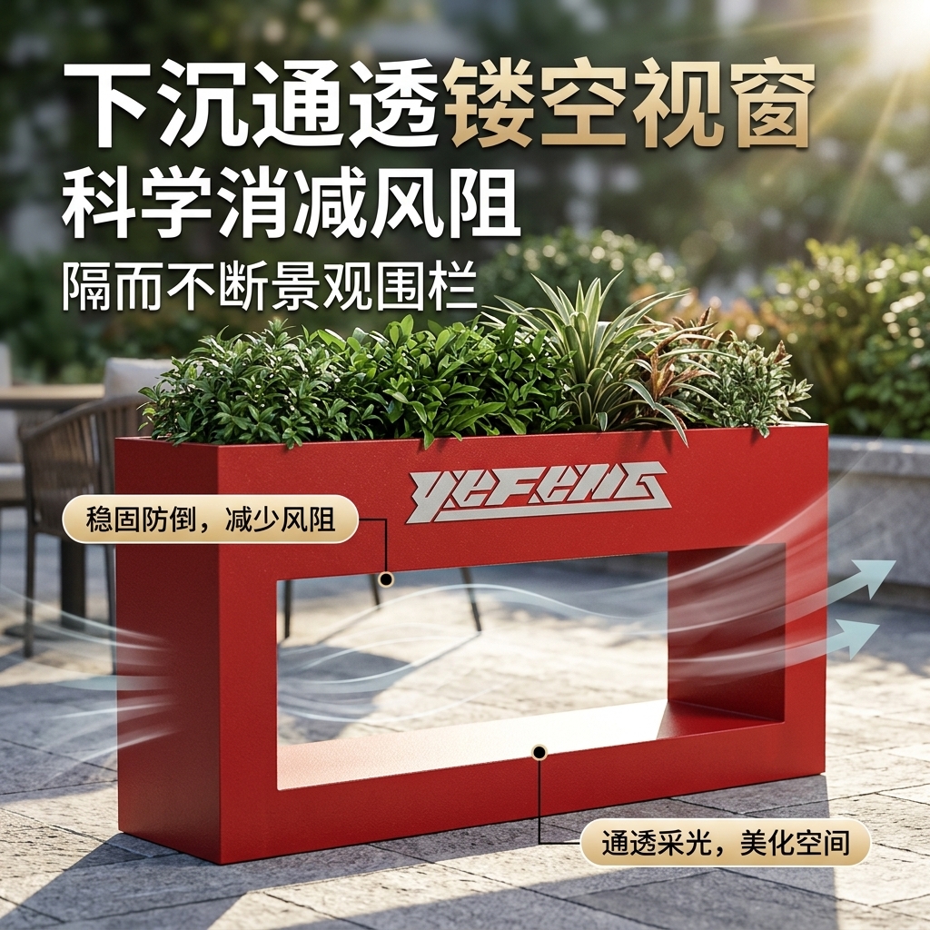户外铁艺花箱组合商业街广场创意定制售楼部外摆隔断围栏花槽花坛 - 产品图片