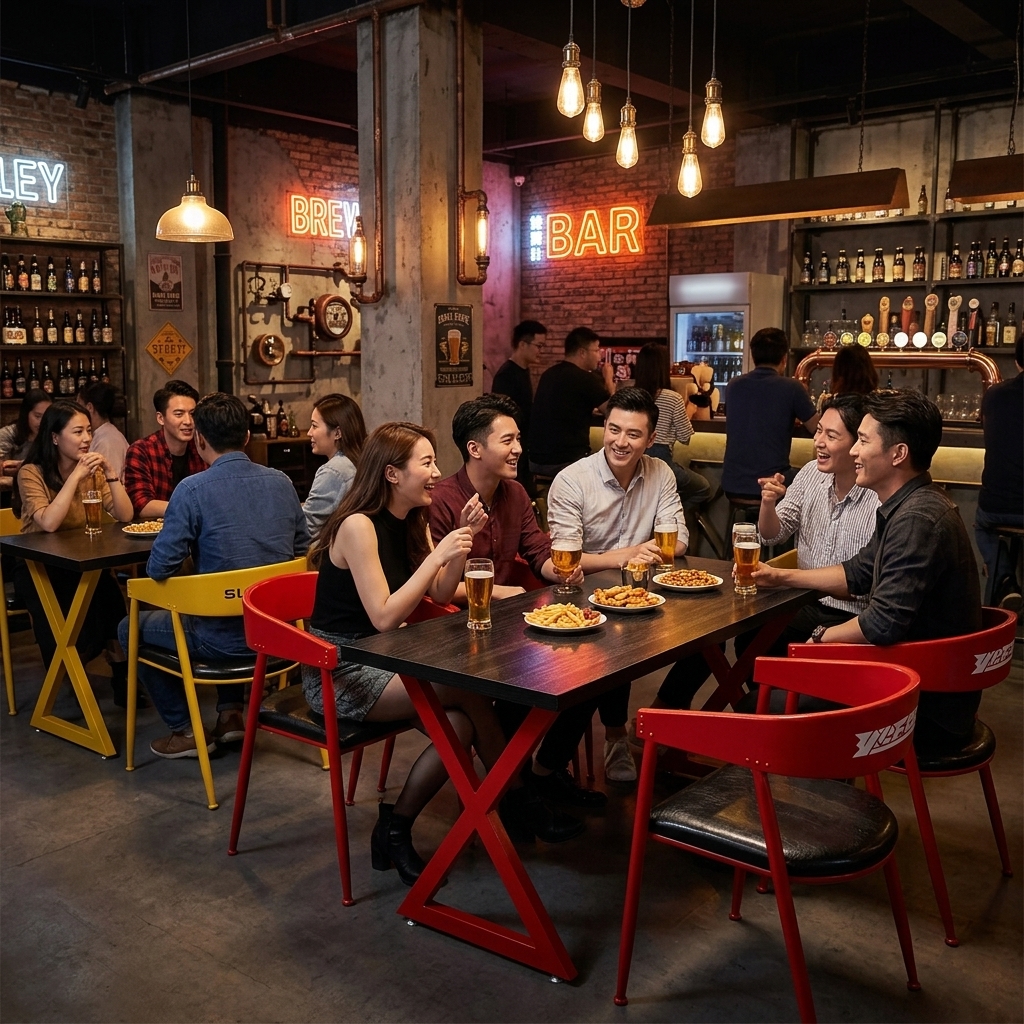 工业风酒吧清吧桌椅组合奶茶店咖啡厅卡座甜品店商用铁艺休闲桌椅 - 产品图片