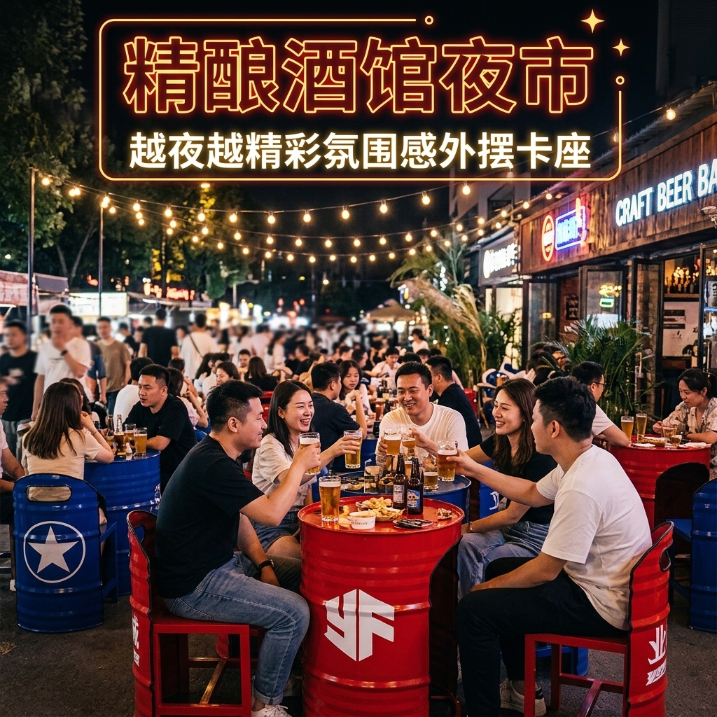 工业风外摆桌椅组合商业街酒吧清吧汉堡店卡座休息区油桶餐桌椅子 - 产品图片