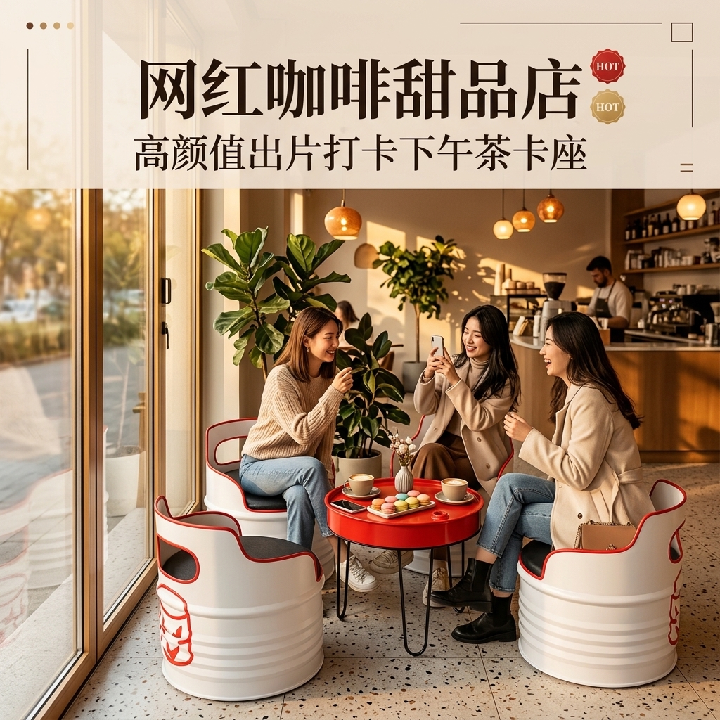 网红咖啡厅桌椅组合奶茶店餐台椅酒吧休息区洽谈桌工业风餐饮家具 - 产品图片
