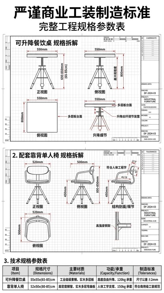工业风桌椅组合酒吧餐台椅奶茶店咖啡厅休息区洽谈桌网红餐饮家具 - 产品图片