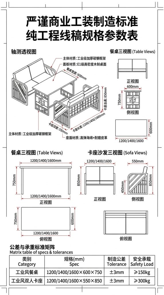 工业风酒吧桌椅组合清吧定制铁艺集装箱复古奶茶店咖啡厅卡座沙发 - 产品图片