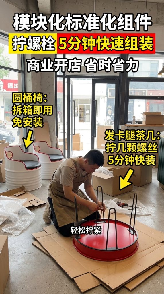 网红咖啡厅桌椅组合奶茶店餐台椅酒吧休息区洽谈桌工业风餐饮家具 - 产品图片