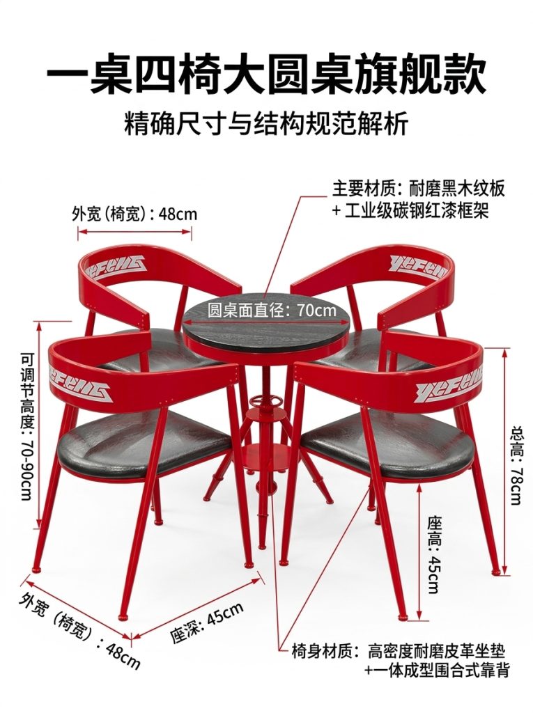 工业风桌椅组合酒吧餐台椅奶茶店咖啡厅休息区洽谈桌网红餐饮家具 - 产品图片