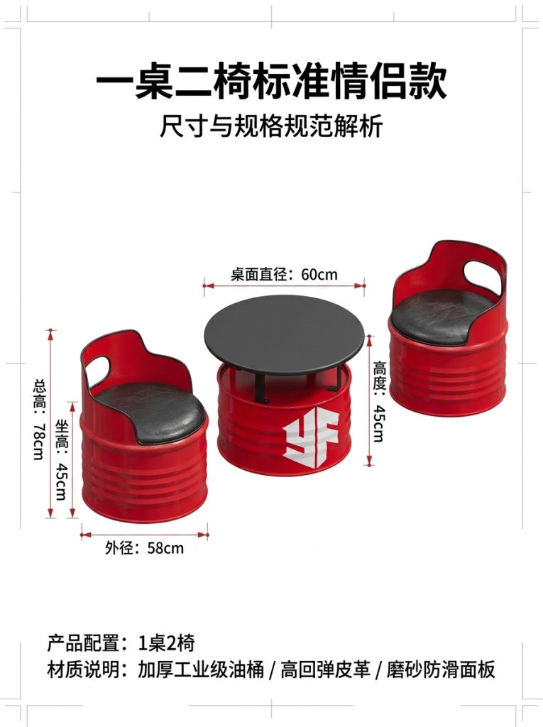 酒吧桌椅组合油桶沙发ktv铁艺茶几服装店创意工业风复古卡座沙发 - 产品图片