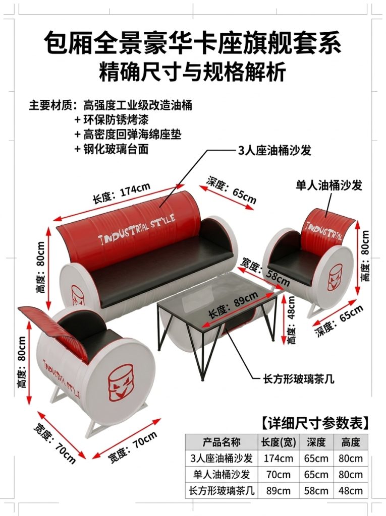 咖啡厅桌椅奶茶店创意商用清吧休闲区工业风酒吧卡座沙发茶几组合 - 产品图片