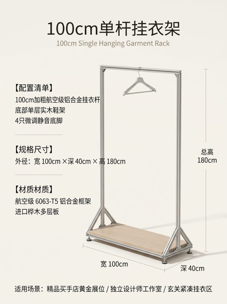 温柔风铝型材海洋板服装展示架落地式多层收纳架商场服装店衣帽架 - 产品图片
