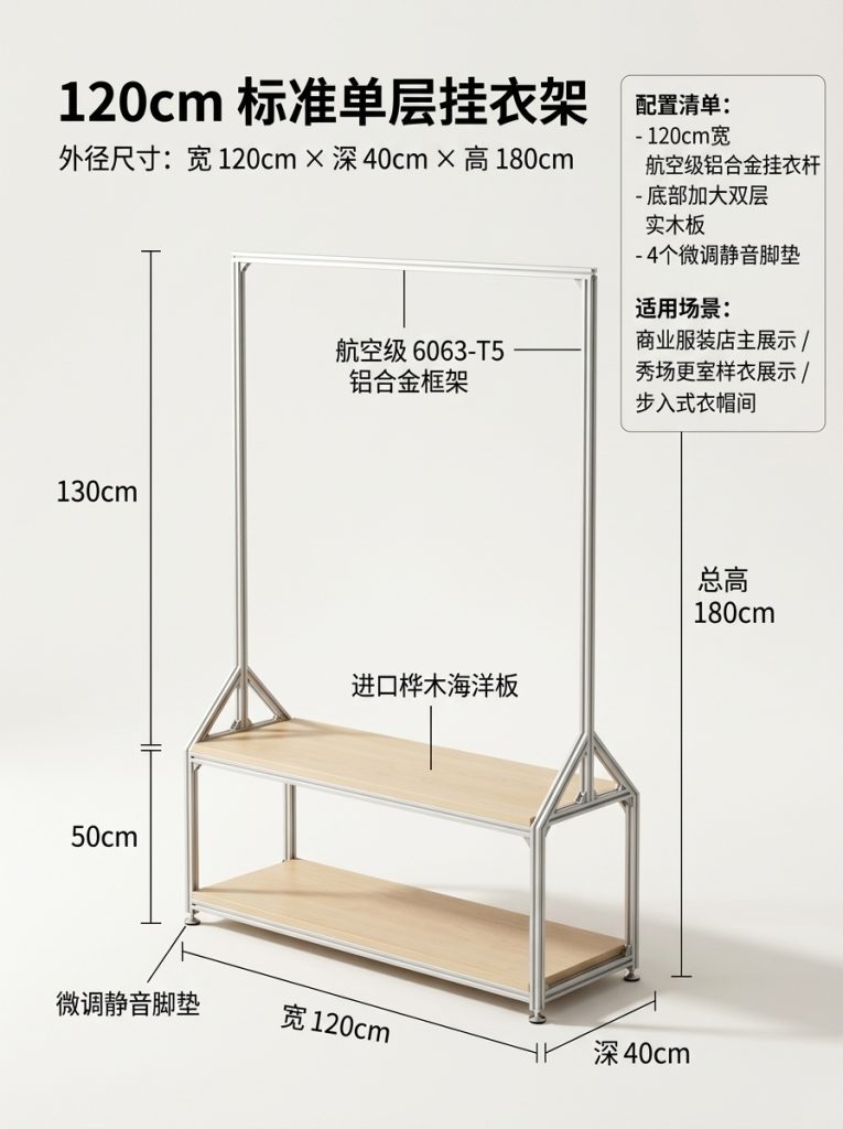 温柔风铝型材海洋板服装展示架落地式多层收纳架商场服装店衣帽架 - 产品图片