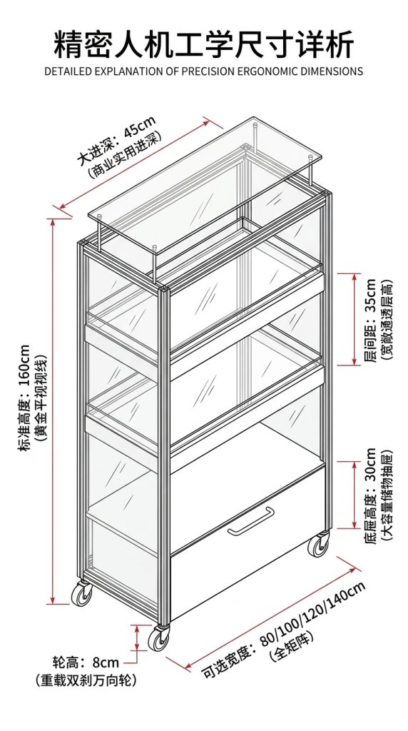 可移动玻璃展示柜多层储物柜海洋板铝型材陈列柜木质展柜可定制 - 产品图片