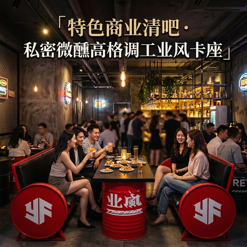 工业风卡座沙发凳酒吧咖啡厅奶茶店清吧定制铁艺创意油桶桌椅组合 - 产品图片