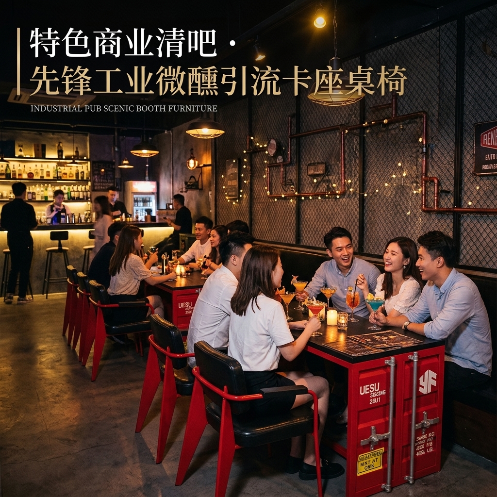 工业风卡座沙发酒吧清吧餐厅咖啡厅健身房休息区铁艺洽谈桌椅组合 - 产品图片