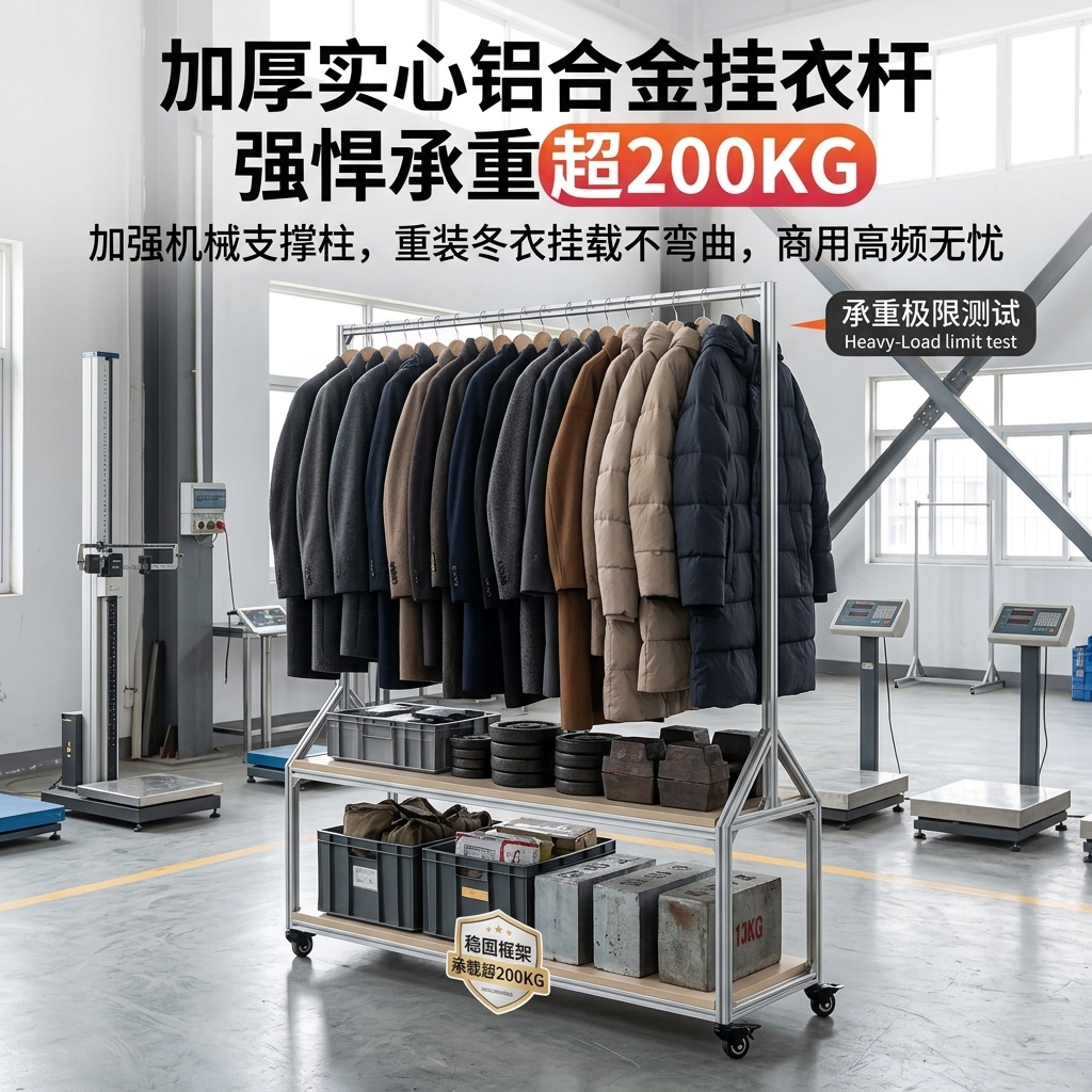 温柔风铝型材海洋板服装展示架落地式多层收纳架商场服装店衣帽架 - 产品图片