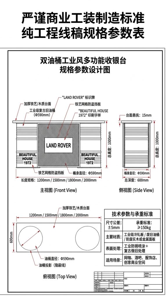 工业风酒吧清吧吧台收银台复古烧烤店汽修美容改装店铺前台接待台 - 产品图片