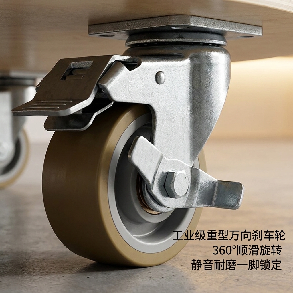 桦木海洋板圆形中岛台多层木质置物架带轮子可移动摆台文创展示台 - 产品图片