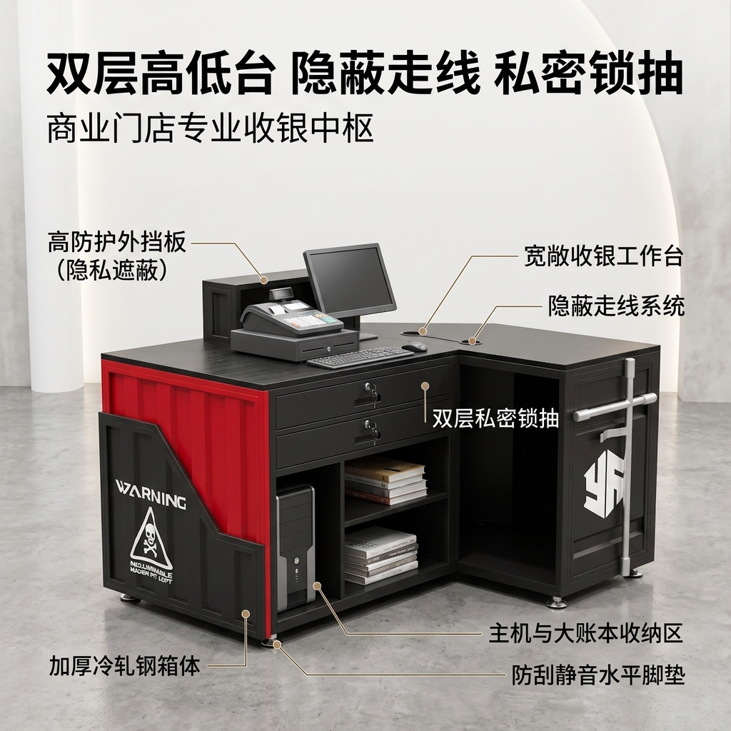 工业风吧台收银台酒吧清吧小酒馆健身房商用集装箱铁艺前台接待台 - 产品图片