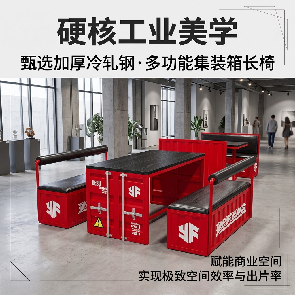 工业风酒吧清吧桌椅组合咖啡厅烧烤店商用创意集装箱铁艺卡座沙发 - 产品图片