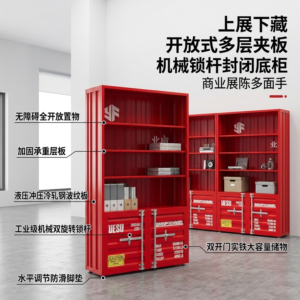 酒柜展示柜手办产品乐高陈列柜工业风集装箱商用展示玻璃柜置物架 - 产品图片