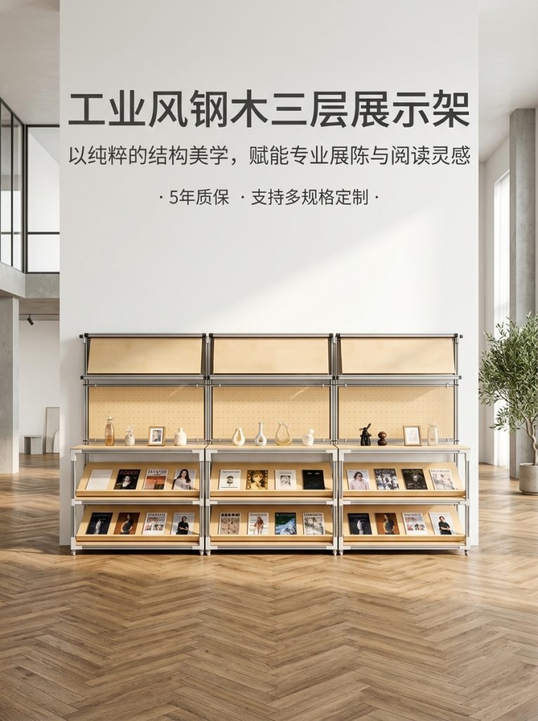 工业风金属展示架3层落地式书房储物陈列架可定制展架置物架货架 - 产品图片