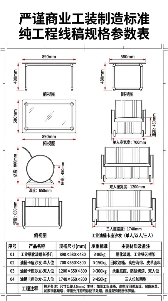 咖啡厅桌椅奶茶店创意商用清吧休闲区工业风酒吧卡座沙发茶几组合 - 产品图片