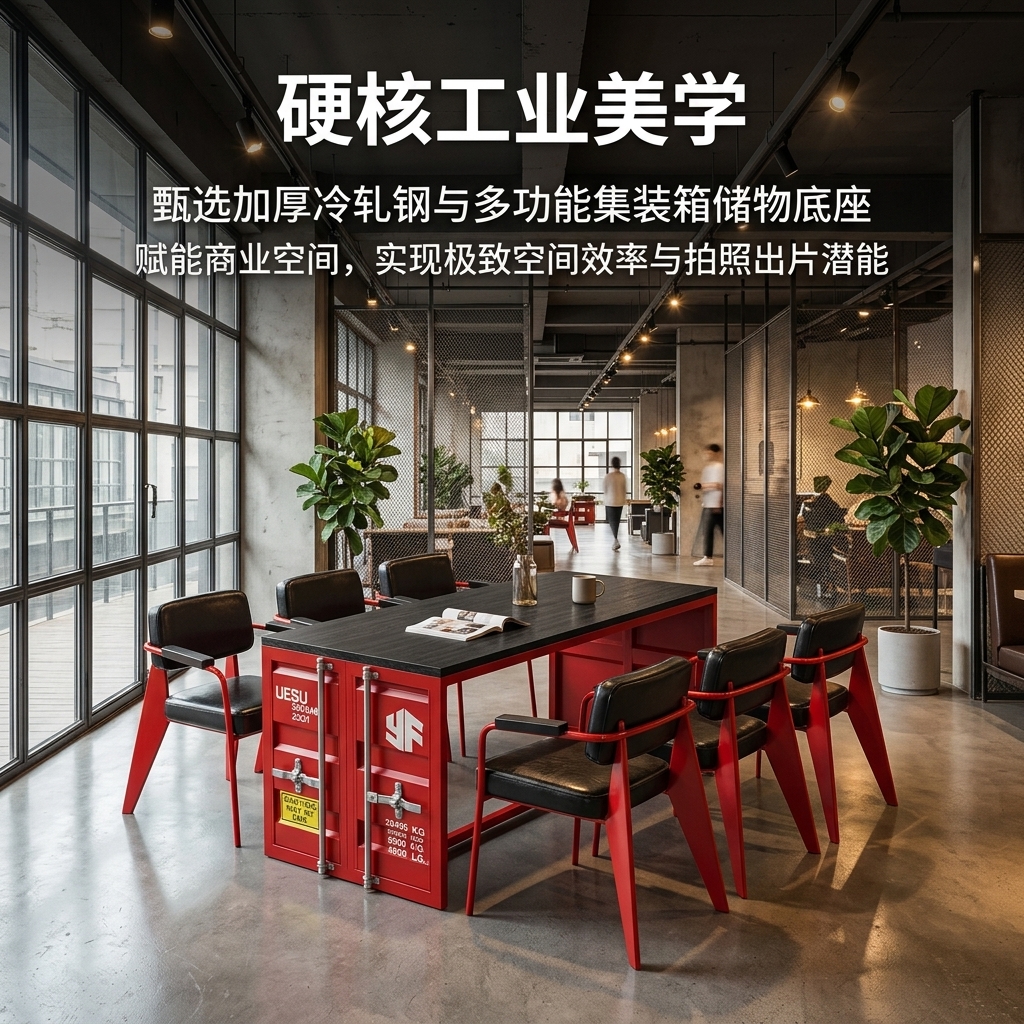 工业风卡座沙发酒吧清吧餐厅咖啡厅健身房休息区铁艺洽谈桌椅组合 - 产品图片