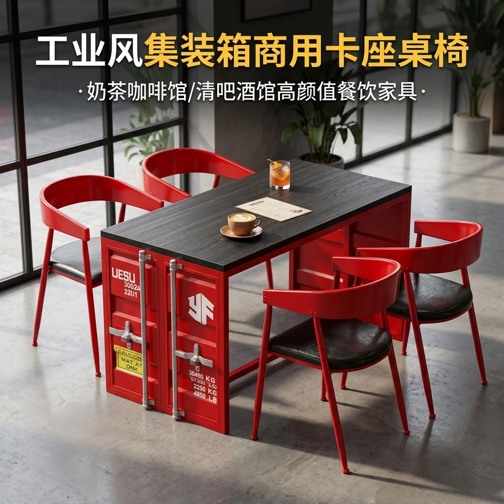 工业风卡座桌椅酒吧清吧小酒馆咖啡厅休息区洽谈桌椅网红餐饮家具 - 产品图片