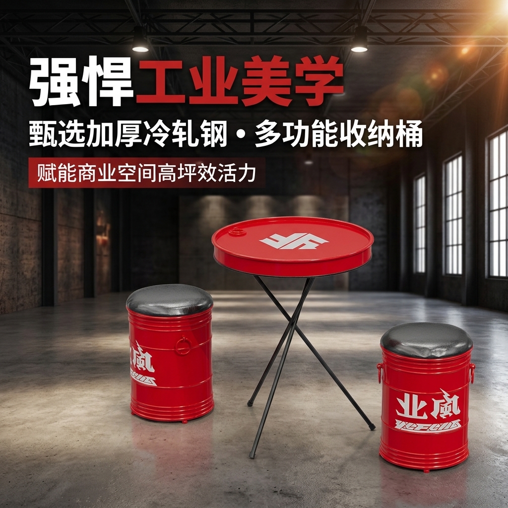 工业风桌椅组合奶茶咖啡店商用创意汽修店铺健身房休息区等候座椅 - 产品图片