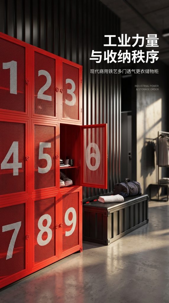 工业风更衣柜健身房舞蹈室体育运动鞋服收纳柜创意铁艺商用储物柜 - 产品图片