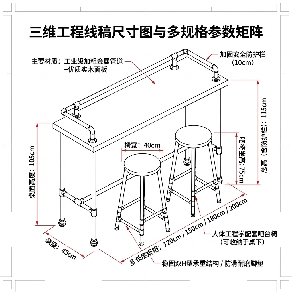 实木吧台桌酒吧奶茶店桌椅组合家用靠墙创意高脚桌铁艺吧台长条桌 - 产品图片